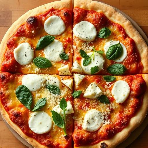 Pizza ai quattro formaggi con mozzarella, gorgonzola, fontina e parmigiano