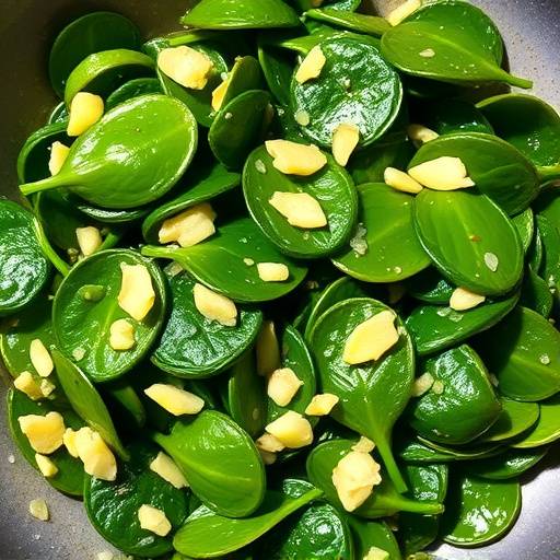 Spinaci saltati in padella con aglio e olio, pronti per essere gustati
