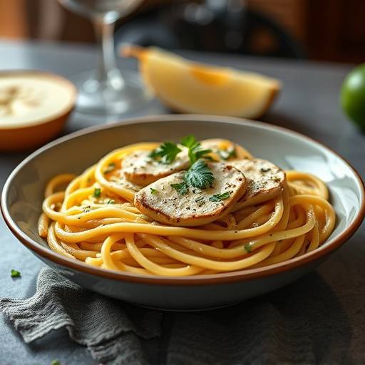 Una deliziosa porzione di pasta alla carbonara fumante, guarnita con pepe nero fresco.