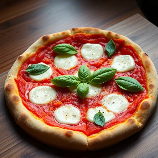 Una pizza margherita appena sfornata, con mozzarella filante e basilico fresco